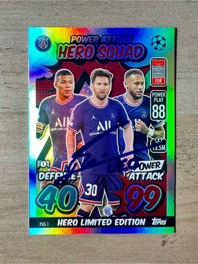 Lionel Messi Signed Topps Match Attax Holo Futbol Card. Autograph. Argentina.